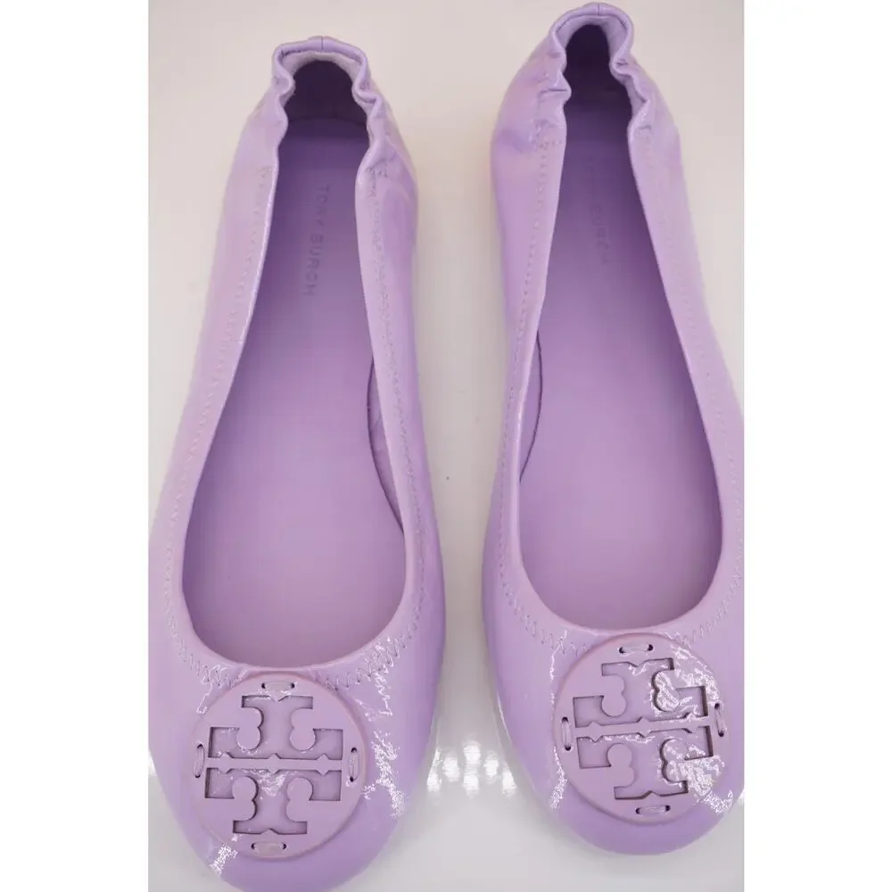 Tory Burch Minnie Purple Patent Leather Travel Ballet Flats SZ 7 Reva Logo $225